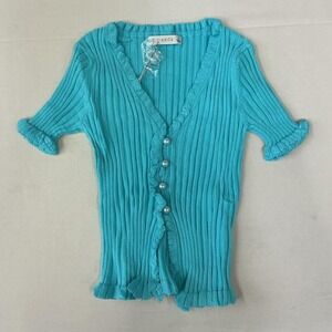 Turquoise ribbed knit cardigan top